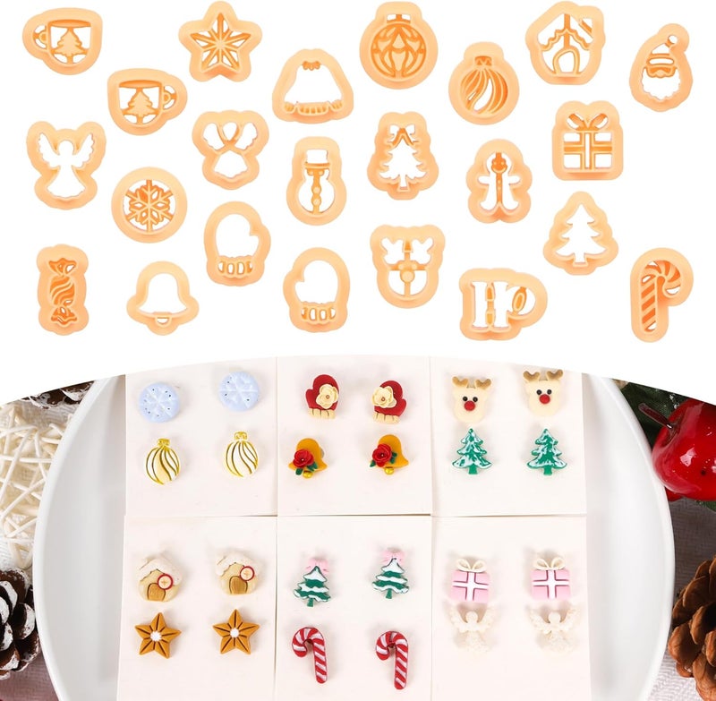 Puocaon Christmas Polymer Clay Cutters - 23 Pcs Christmas Stuff Polymer Clay Cutters for Jewelry Earrings Xmas Tree Ornament Bow Santa Claus Bell Deer Swirl Candy Cane - Image 1